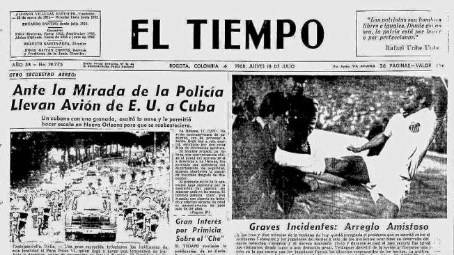 Portada de El Tiempo del 18 de julio de 1968 sobre los incidentes del partido